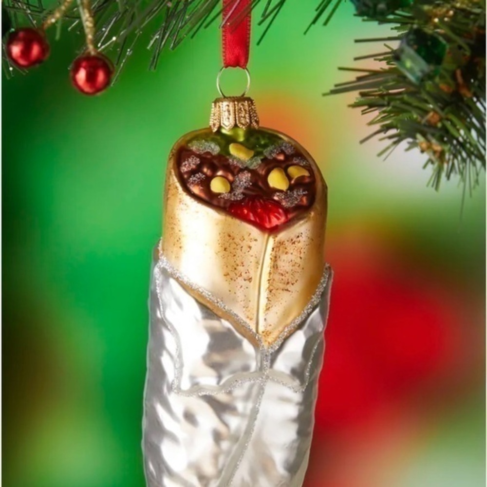 Neiman Marcus Burrito Holiday Christmas glass ornament